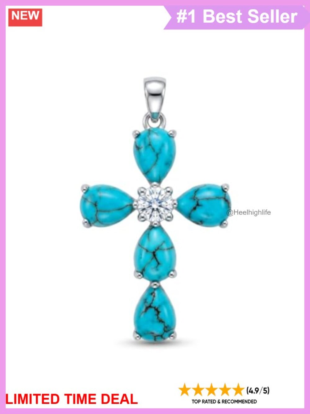 Turquoise Cross Necklace 925 Sterling Silver Pendant Religious Jewelry Gift